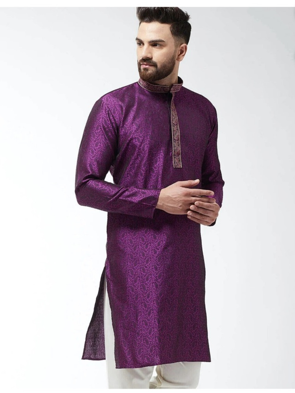 Purple Men's Embroidered Kurta